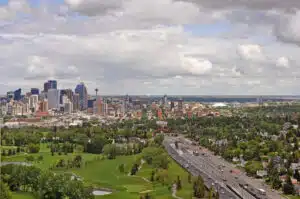 Calgary Housing Photo looking east from Shaganappi Public Golf Course